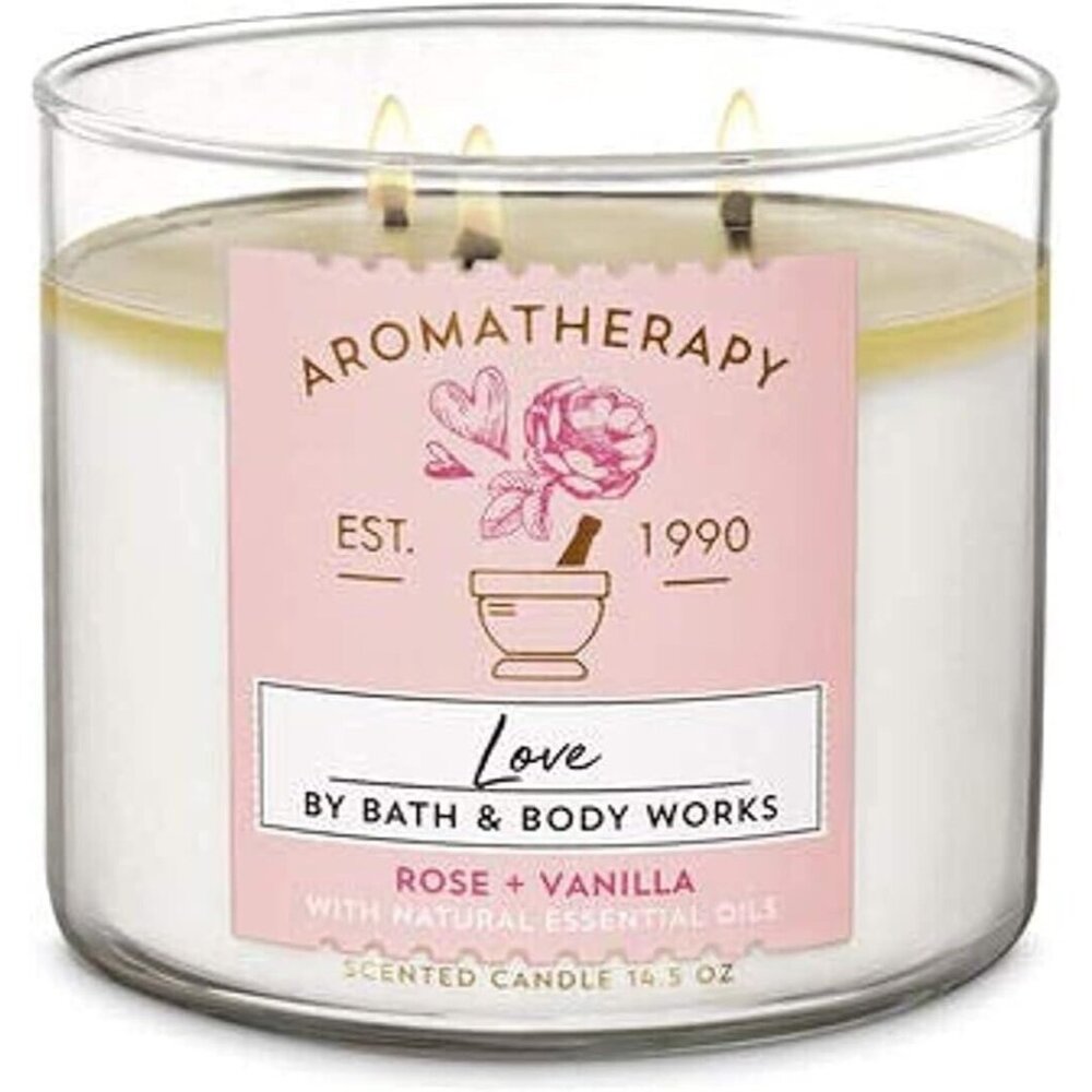 Bath Body Works Aromatherapy LOVE Rose + Vanilla 3 Wick Scented Candle Retired